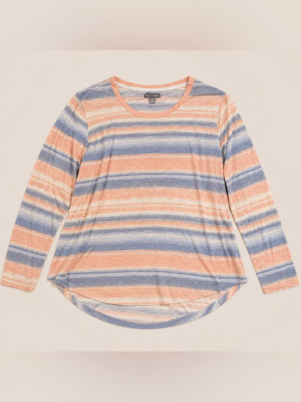 Falls Creek 3X Pastel Striped Tunic Top Soft Lightweight Hi Low Hem Plus Size